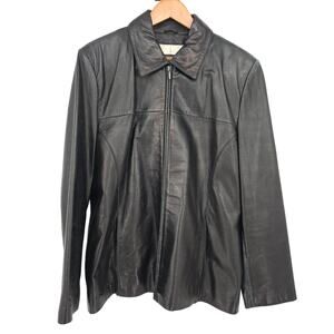 Vintage Wilsons Leather Pelle Studio Black Leather Collared Zip Moto Jacket XL